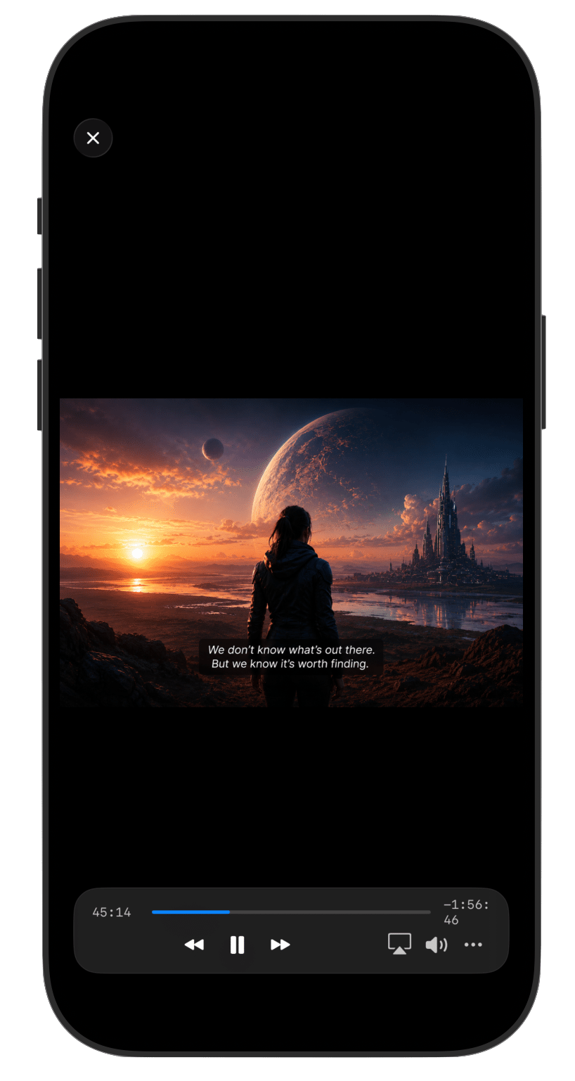 Veuo iPhone fullscreen playback controls